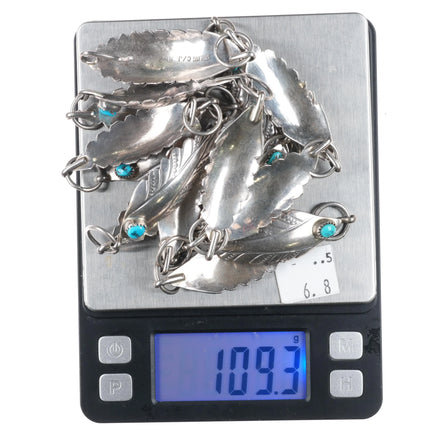 42"Chester Nez Navajo feather sterling silver link concho belt turquoise hatband - Estate Fresh Austin