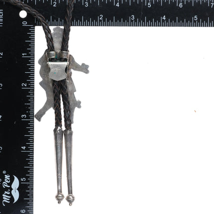 c1960 c-31 Vintage sterling silver Zuni Kachina dancer bolo tie shell/turquoise - Estate Fresh Austin