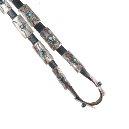 24.5" Navajo sterling silver and turquoise conchos hatband on leather - Estate Fresh Austin