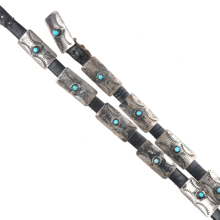 24.5" Navajo sterling silver and turquoise conchos hatband on leather - Estate Fresh Austin