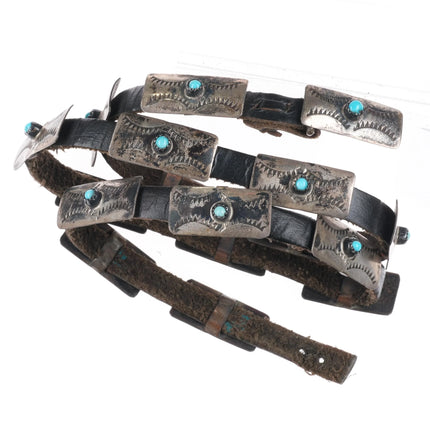 24.5" Navajo sterling silver and turquoise conchos hatband on leather - Estate Fresh Austin