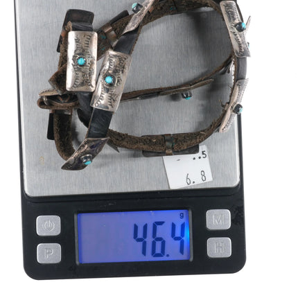 24.5" Navajo sterling silver and turquoise conchos hatband on leather - Estate Fresh Austin