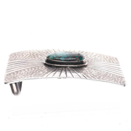 Vintage Southwestern hand stamped sterling silver belt buckle w/ nice turquoise - Estate Fresh Austin