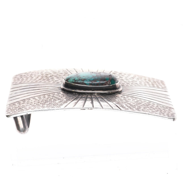 Vintage Southwestern hand stamped sterling silver belt buckle w/ nice turquoise - Estate Fresh Austin