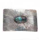 Vintage Southwestern hand stamped sterling silver belt buckle w/ nice turquoise - Estate Fresh Austin