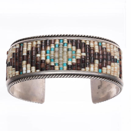 6.75" Luciano Chavez Santo Domingo Heishi cuff bracelet sterling silver - Estate Fresh Austin
