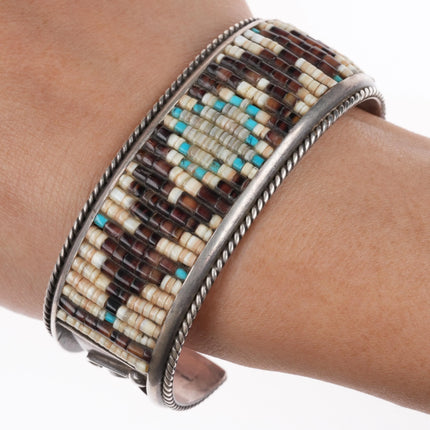 6.75" Luciano Chavez Santo Domingo Heishi cuff bracelet sterling silver - Estate Fresh Austin