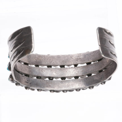 6.6" c1940's Zuni carved turquoise snake eye 3 row sterling silver cuff bracelet - Estate Fresh Austin