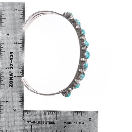 6.6" c1940's Zuni carved turquoise snake eye 3 row sterling silver cuff bracelet - Estate Fresh Austin
