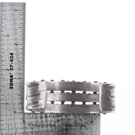 6.6" c1940's Zuni carved turquoise snake eye 3 row sterling silver cuff bracelet - Estate Fresh Austin