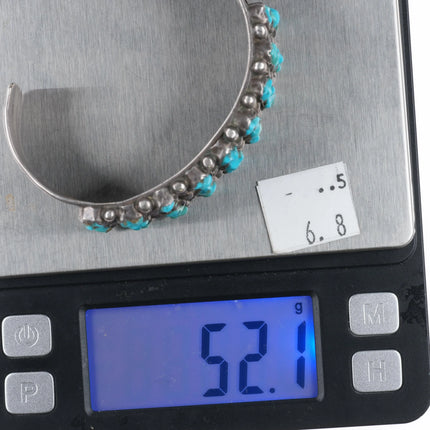 6.6" c1940's Zuni carved turquoise snake eye 3 row sterling silver cuff bracelet - Estate Fresh Austin