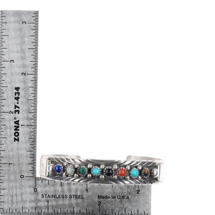 6.25" MJ Navajo sterling silver multi-stone row cuff bracelet stacker - Estate Fresh Austin
