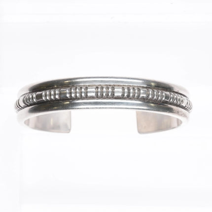 5.5" Mitchell Calabaza Santo Domingo sterling silver cuff bracelet chisel center - Estate Fresh Austin