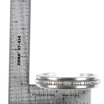 5.5" Mitchell Calabaza Santo Domingo sterling silver cuff bracelet chisel center - Estate Fresh Austin