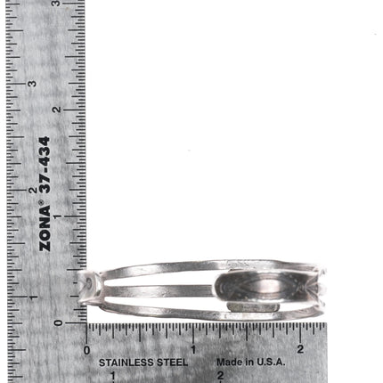 6" 30's-40's Navajo sterling silver hand stamped cuff bracelet center turquoise - Estate Fresh Austin