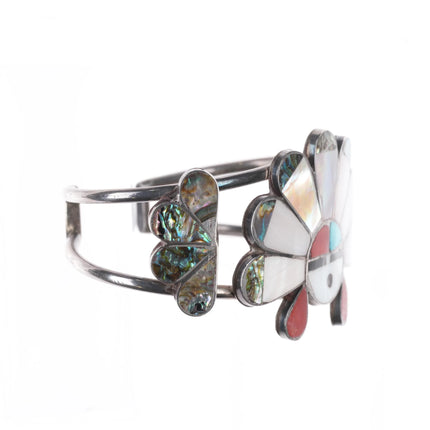 50's-60's Zuni sterling silver sunface cuff bracelet mother of pearl/coral - Estate Fresh Austin