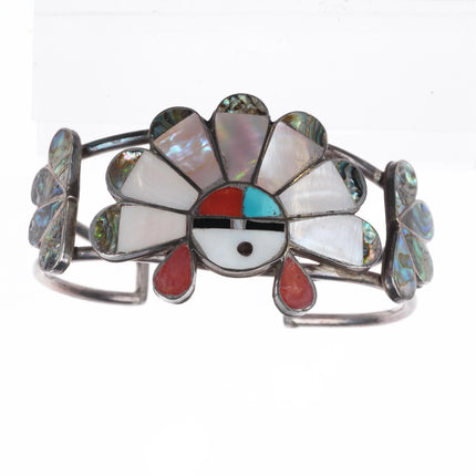 50's-60's Zuni sterling silver sunface cuff bracelet mother of pearl/coral - Estate Fresh Austin