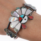 50's-60's Zuni sterling silver sunface cuff bracelet mother of pearl/coral - Estate Fresh Austin