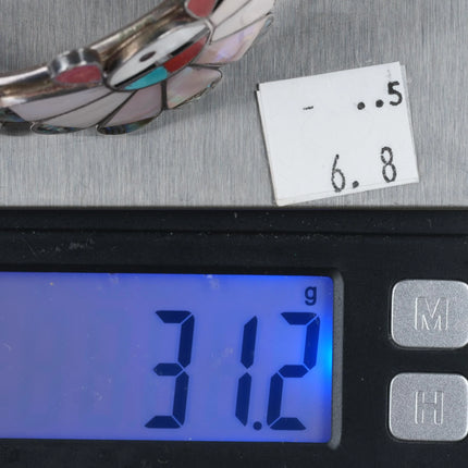 50's-60's Zuni sterling silver sunface cuff bracelet mother of pearl/coral - Estate Fresh Austin