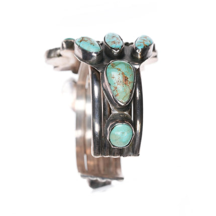 6.1" 40's-50's Navajo turquoise cluster cuff bracelet side stone sterling silver - Estate Fresh Austin