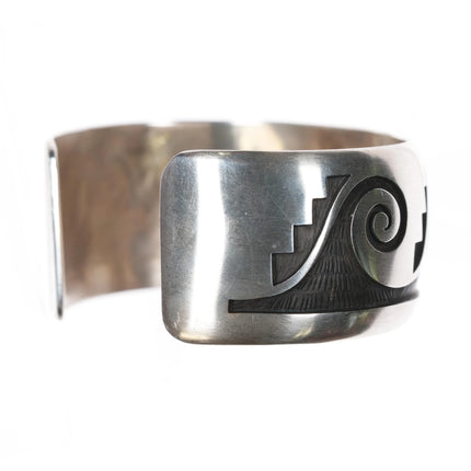 6.25" Robert Lomadapki Hopi overlay wave/water cuff bracelet sterling silver - Estate Fresh Austin