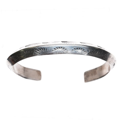 7" Vintage sun stamped Navajo carinated sterling silver heavy cuff bracelet - Estate Fresh Austin