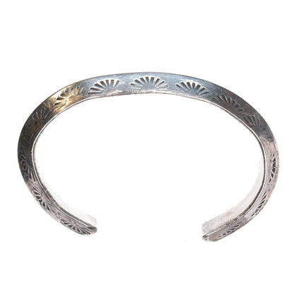7" Vintage sun stamped Navajo carinated sterling silver heavy cuff bracelet - Estate Fresh Austin