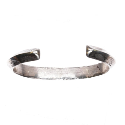 7" Vintage sun stamped Navajo carinated sterling silver heavy cuff bracelet - Estate Fresh Austin