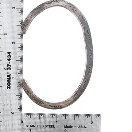 7" Vintage sun stamped Navajo carinated sterling silver heavy cuff bracelet - Estate Fresh Austin