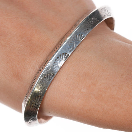 7" Vintage sun stamped Navajo carinated sterling silver heavy cuff bracelet - Estate Fresh Austin