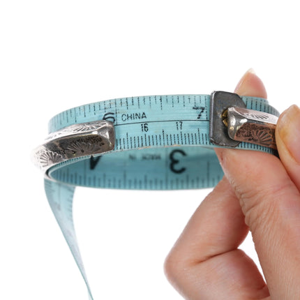 7" Vintage sun stamped Navajo carinated sterling silver heavy cuff bracelet - Estate Fresh Austin