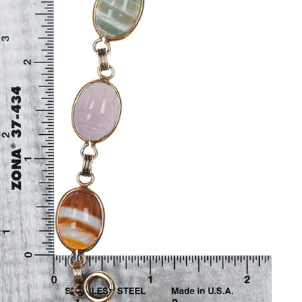 7" vintage 12k gold filled carved stone scarab egyptian revival link bracelet - Estate Fresh Austin