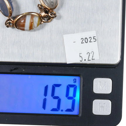 7" vintage 12k gold filled carved stone scarab egyptian revival link bracelet - Estate Fresh Austin