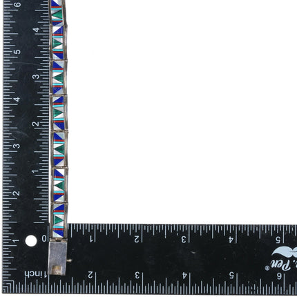 6.75" DT Southwestern sterling silver multi-stone inlay link bracelet - Estate Fresh Austin