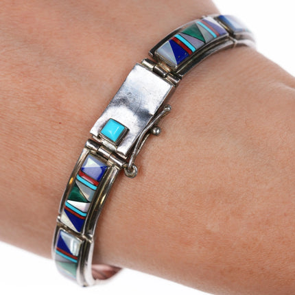 6.75" DT Southwestern sterling silver multi-stone inlay link bracelet - Estate Fresh Austin