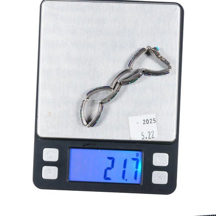 6.75" DT Southwestern sterling silver multi-stone inlay link bracelet - Estate Fresh Austin