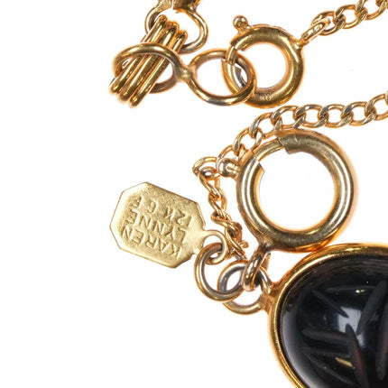 7" Karen Lynne 12k gold filled carve stone scarab egyptian revival link bracelet - Estate Fresh Austin