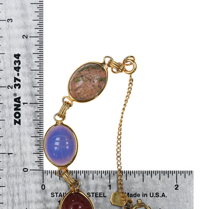 7" Karen Lynne 12k gold filled carve stone scarab egyptian revival link bracelet - Estate Fresh Austin