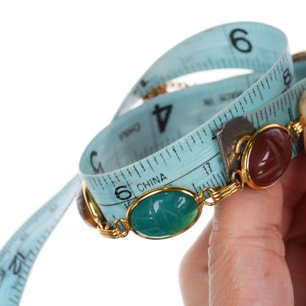 7" Karen Lynne 12k gold filled carve stone scarab egyptian revival link bracelet - Estate Fresh Austin