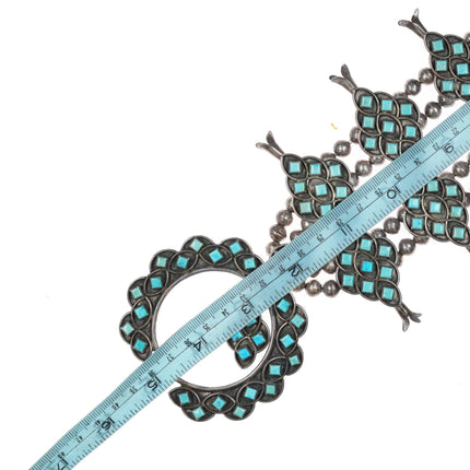 c1950 Zuni square cut turquoise cluster squash blossom necklace sterling silver - Estate Fresh Austin