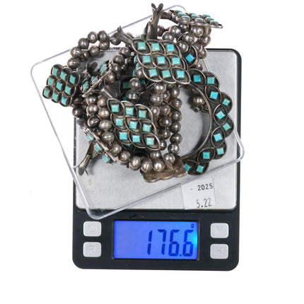 c1950 Zuni square cut turquoise cluster squash blossom necklace sterling silver - Estate Fresh Austin