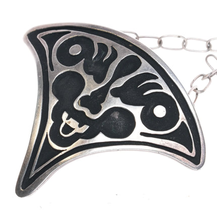 Vintage sterling silver scary monster face pendant necklace oxidized background - Estate Fresh Austin