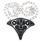 Vintage sterling silver scary monster face pendant necklace oxidized background - Estate Fresh Austin