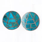c1950 Zuni Blue Gem Turquoise flush inlay sterling silver screw back earrings - Estate Fresh Austin