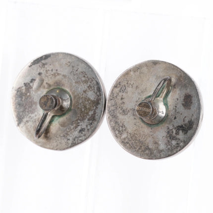 c1950 Zuni Blue Gem Turquoise flush inlay sterling silver screw back earrings - Estate Fresh Austin