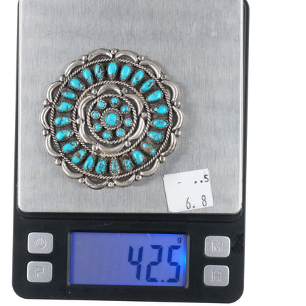 Large c1960 Zuni Sterling silver high grade turquoise cluster pin brooch - Estate Fresh Austin