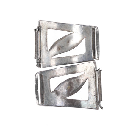 Unusual c1950's Zuni channel inlay turquoise/shell/jet sterling silver watch tip - Estate Fresh Austin