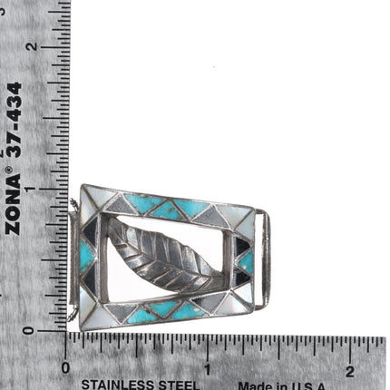 Unusual c1950's Zuni channel inlay turquoise/shell/jet sterling silver watch tip - Estate Fresh Austin