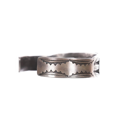 6.55" c1940's Navajo hand stamped cuff bracelet nice turquoise sterling silver - Estate Fresh Austin