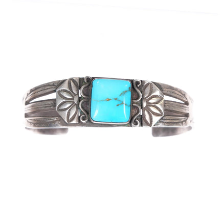6.55" c1940's Navajo hand stamped cuff bracelet nice turquoise sterling silver - Estate Fresh Austin
